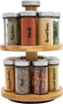 Orii 16 Jar Spice Rack with Included Spices - Rotating 2 Tier Bamboo Wood Countertop Organizer for Kitchen