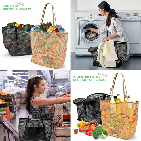 KALIDI Beach Mesh Tote Bag, Casual Hobo Tote Bag for Women, Foldable MAX 23L Shoulder Bag for Beach Picnic