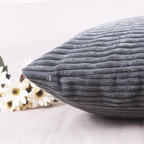 Home Brilliant Grey Pillow Covers, Set of 2 Soft Decorative Striped Corduroy Velvet Square Throw Pillow Cover 18 x 18