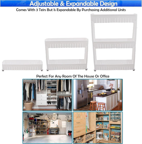5 STAR SUPER DEALS Slim Rolling Storage Cart - Narrow Slide Out Shelving Utility Cart - Mobile Storage for Laundry