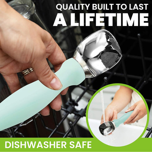 Spring Chef Stainless Steel Ice Cream Scoop, Heavy Duty Kitchen Tool with Soft Grip Handle, Mint