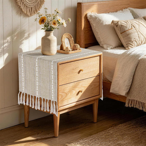 15.7 36 inches, (44'' Bedside Table Runner x Rustic Linen Small Coffee Table Cover Cloth, Nightstand Cover for Top