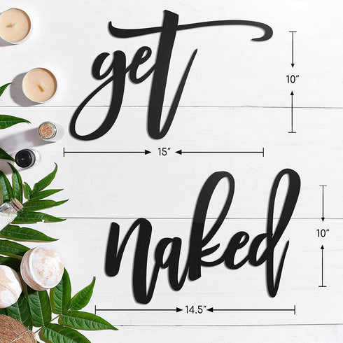 Vivegate Get Naked Sign – 15” X 19” Bathroom Wall Decor Bath Word Art Decals Black Metal Letters