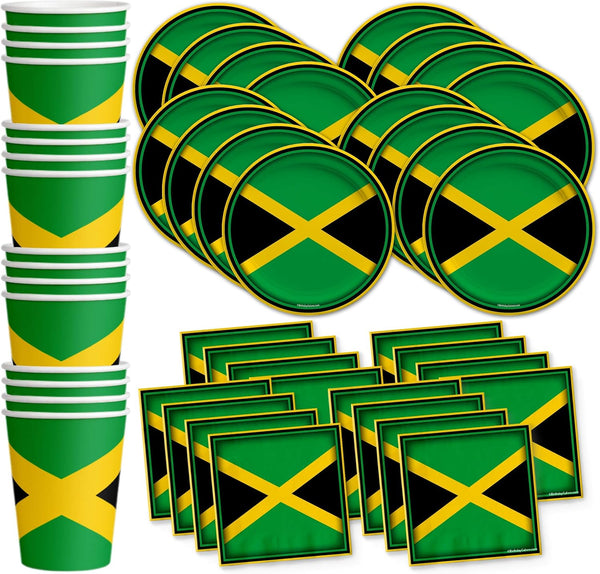 Jamaican Flag Birthday Party Supplies Set, Plates, Napkins, Cups for 16, Tableware Kit