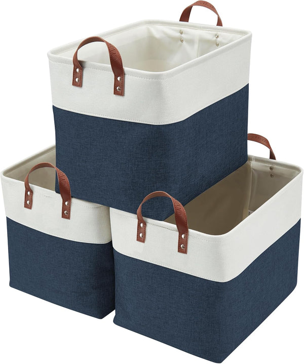DECOMOMO Large Storage Basket, 17x12x13inch Fabric Bins for Closet Storage, Nursery Toys, Grey & White, XXL - 3 Pack