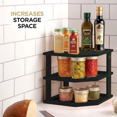 Countertop Bambuesi Plate Organizer for Cabinet - Corner Cabinet Organizer and Kitchen Cabinet Organizer Shelf, Kitchen