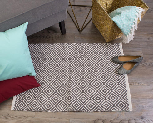DII 2x3 Woven Cotton Throw Rug, Area Rugs for Kitchen, Bedroom, Bathroom or Entry Way, Small Rug, Diamond Gray