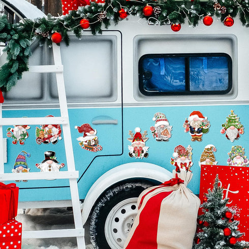 12Pcs Christmas Gnome Refrigerator Magnets, Waterproof Holiday Gnome Car Decals for Party Decor