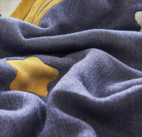 J-pinno 100% 6 58" 80") Bright Moon Stars Muslin Blanket Reversible Cotton Layer Quilt Bed Blanket Soft Warm Throw Sofa