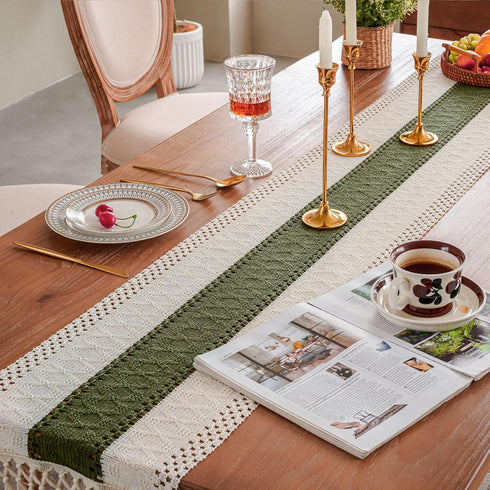 72 inch duduta Sage Green Spring Macrame Table Runner Long, Farmhouse Boho Dresser Covers Coffee Table Decor