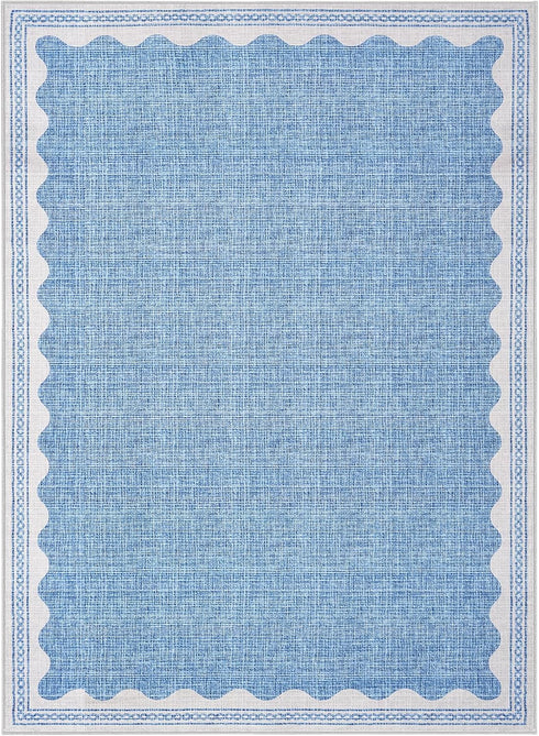 5x7 5 7 GarveeHome Rug for Living Room, Scalloped X Area Rugs Washable Non-Slip Solid Blue Modern Minimalism Low-Pile