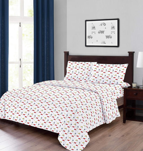 Set 3Pcs, Softan Bed Linen for Kids, Twin Size, Microfiber, Trucks Design, Deep Pocket