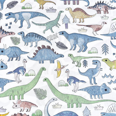 J-pinno 100% 3 Set Set Dinosaur World Blue Green Gray Cute Twin Cotton Pieces Sheet for Kids Boys Girls Children, Flat