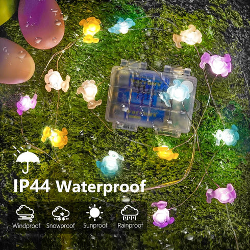 8 EXF Easter Decorations Bunny Pastel Fairy Lights, Battery Operated with Remote & Modes & Timer, Waterproof Easter