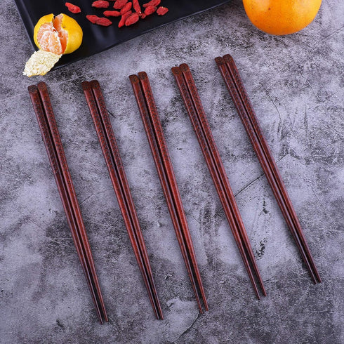 Antner 5 Pairs Hardwood Chopsticks, Japanese Style Reusable Hand-Carved Natural Wood with Gift Box