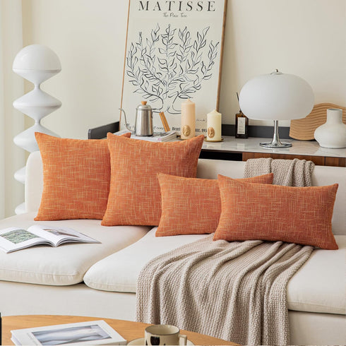 Kevin Textile Fall Pillow Cover Decor, 18"x18" Lined Linen Throw Pillow Cases, Set of 2, Orange