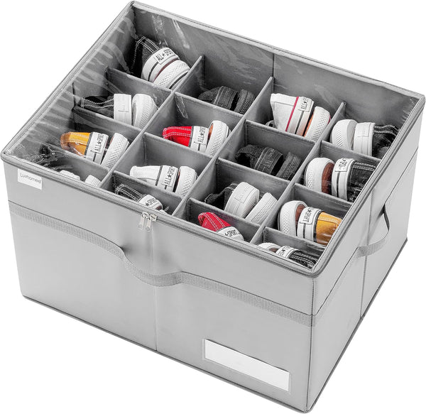 LUVHOMEE Shoe Organizer for Closet, Fits 16 Pairs, Large Shoe Box Storage