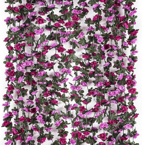 Miracliy 9Pcs 74FT Purple Flower Garland, Artificial Rose Arch Vines for Wedding Decoration