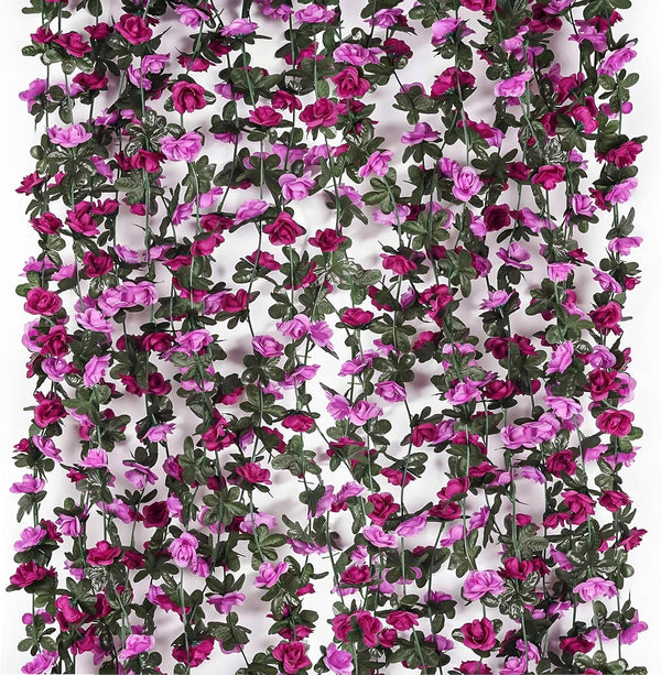 Miracliy 9Pcs 74FT Purple Flower Garland, Artificial Rose Arch Vines for Wedding Decoration