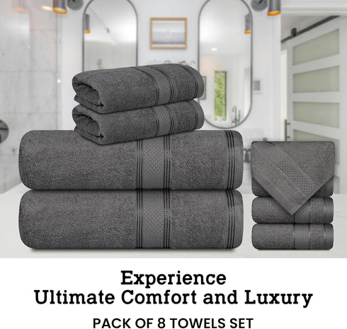 Set 8 (2 4 2 100% Set Casa Lino Bath Towel of Bath Towels, Wash Cloths & Hand Towels for Bathroom) - Cotton - Highly