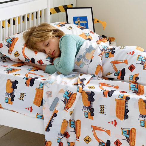 Set 3 Cozy Set, Joiedomi Kids Twin Sheet Construction Vehicle - Piece Soft Microfiber Bed Sheets - Deep Pocket Wrinkle