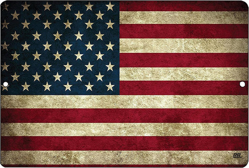 Rogue River Tactical USA American Flag Metal Tin Sign, 12x8 Inch, Rustic Wall Decor for Man Cave Bar