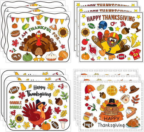 R HORSE Thanksgiving Coloring Placemats - 12Pcs Disposable Paper Coloring Table Mats,