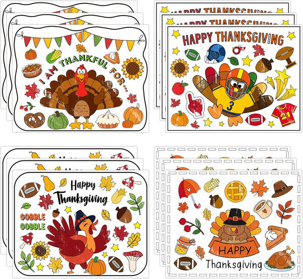R HORSE Thanksgiving Coloring Placemats - 12Pcs Disposable Paper Coloring Table Mats,