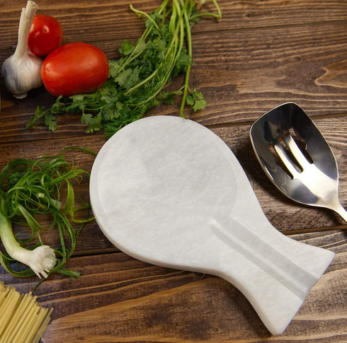 Radicaln White Marble Spoon Rest, Handmade Utensil Holder for Kitchen, Spatula Ladle Fork Cooking Tool Organizer