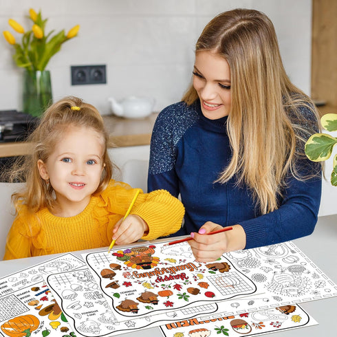 12Pcs R HORSE Thanksgiving Coloring Placemats - Disposable Paper Game Coloring Table Mats, Fall Turkey Place Mats