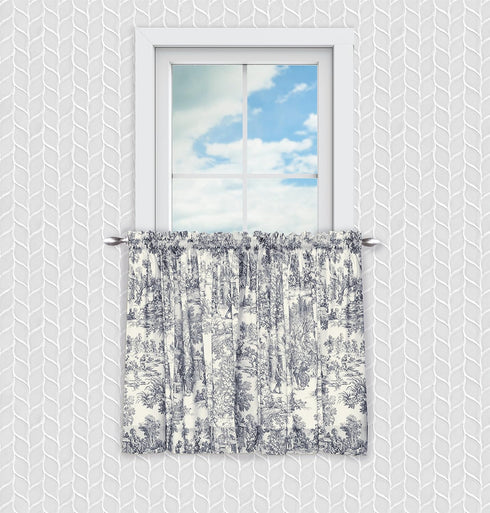Victoria Park Toile Tailored Tier Curtains, Blue, 68-Inch by 30 Inch