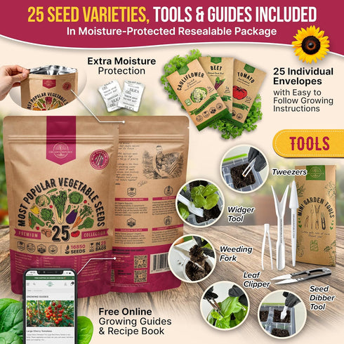 25 Pack 16,850+ Packets, Organo Republic Vegetable Seeds Variety - Non-GMO Heirloom Seeds for Planting Vegetables