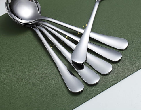 Kyraton 6-Piece Stainless Steel Round Soup Spoons, Dinner & Table Spoons, Dishwasher Safe Silverware Set
