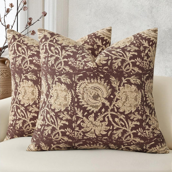 DKwizme Vintage Floral Print Throw Pillow Covers 22x22 Set of 2 Neutral Modern