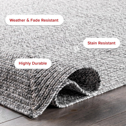 nuLOOM 2' x 3' Solid Hand Braided Indoor/Outdoor Area Rug, Weather Resistant, Pet-Friendly, Wynn Salt And Pepper