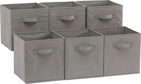 Amazon Basics Collapsible Fabric Storage Cubes with Handles - 10.5"x10.5"x11", Pack of 6, Gray