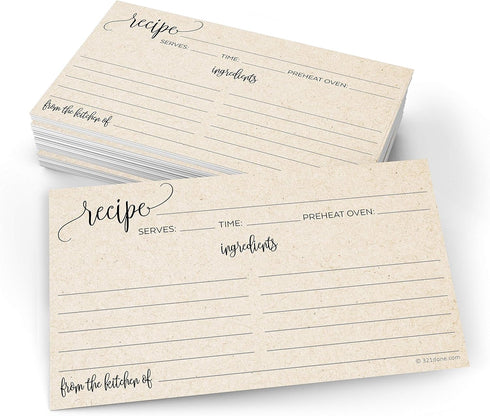 321Done Set of 50 Small Recipe Cards 3x5, Modern Scribble Kraft Tan Rustic Boho for Wedding, Made in USA
