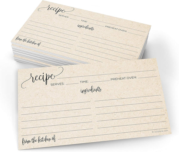 321Done Set of 50 Small Recipe Cards 3x5, Modern Scribble Kraft Tan Rustic Boho for Wedding, Made in USA