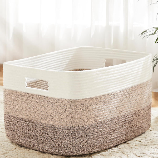 Artfeel Blanket Basket,Rectangle Woven Baskets for Storage,65L Laundry Basket for Decorative Nursery