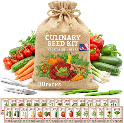 Culinary Vegetable & Herb Seeds Variety Pack - 30 Heirloom Non-GMO Garden