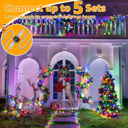 120LED 40FT 8 Ollny Christmas Lights, Waterproof Connectable String Lights with Timer Modes, Multicolor Plug in Fairy