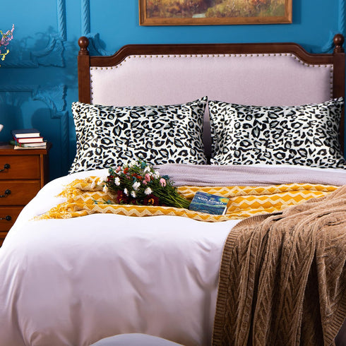 NTBAY 2 Pack Satin Pillowcases for Hair and Skin, Leopard Printed 20x26 Inches with Envelope Closure