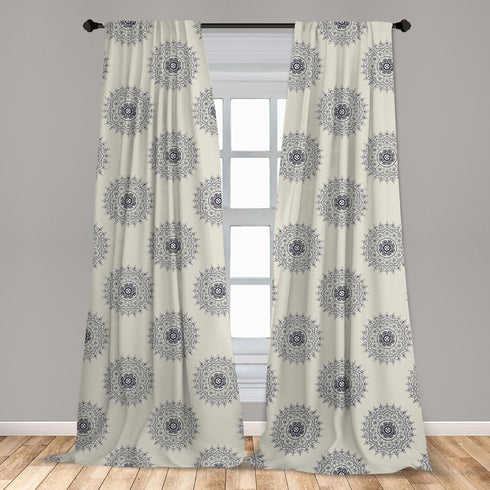 Ambesonne 2 Panel Set Oriental Curtains, Medallion Motif Floral Leafy Ornaments Window Treatments - 28" x 63", Grey