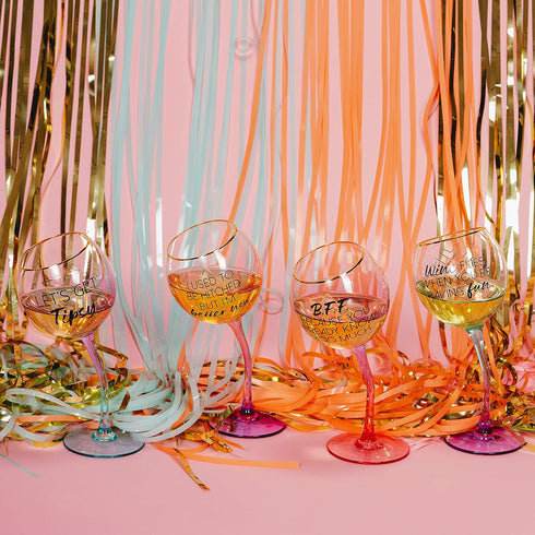 Pavilion Gift Company I Used To Be Hitched But I'm Better Now, 11 Oz Red Ombre & Gold Tipsy Stemmed Wine Glass