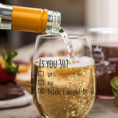 1990 30th Birthday Gift for Women and Men, Funny Wine Glass - 30 Year Old Party Supplies for Him, Her - 15oz
