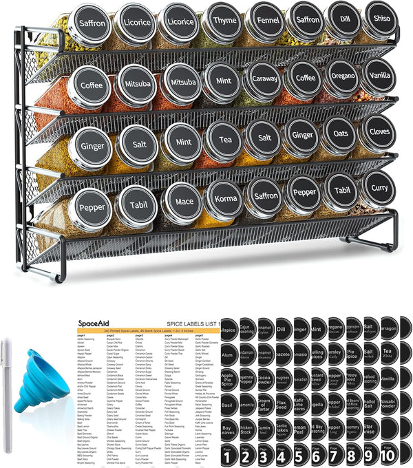 SpaceAid Spice Rack Organizer with 32 Spice Jars, 386 Spice Labels, Chalk