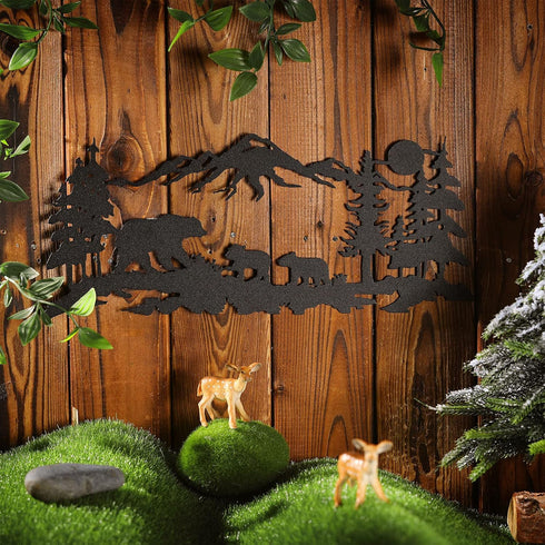 Moxweyeni Metal Bear Wall Art - Rustic Woodland Decor for Bedroom Wall Decoration, 11.8 x 6.9 Inch