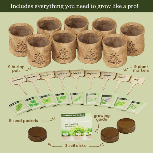 9 Planters' Choice Herb Indoor Window Garden Kit - House Plants Seeds - Best Unique Easter Gift Ideas for Women, Mom