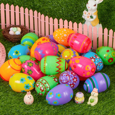 3.15Inch Favor-50 JOYIN Printed Plastic Eggs Colorful, Fillable Empty Eggs Bulks for Easter Hunt Event, Party pcs