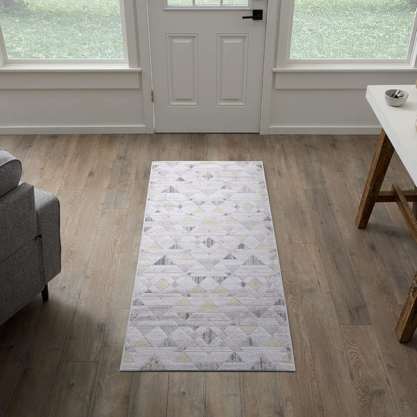 Edenbrook Area Rugs for Living Room, Cream and Gray Abstract Triangle Low Pile Rug, 2.5x6 for High Traffic Areas